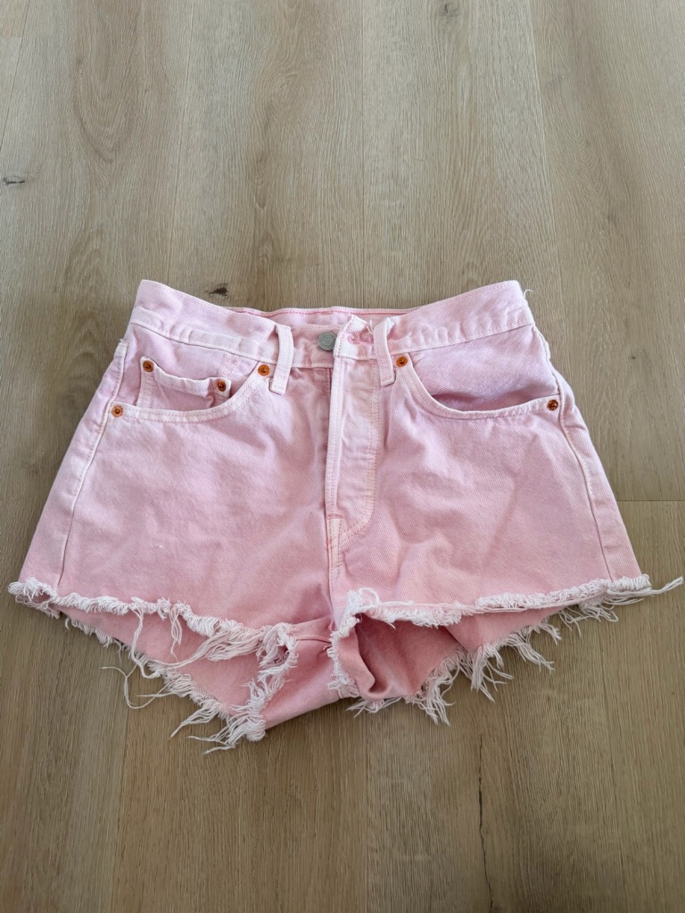 Levi's 501 Light Pink Denim Frayed Cutoff Shorts